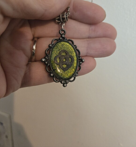 Handmade Jewelry - Handmade Green Glitter Oval Pendant Necklace UV Resin